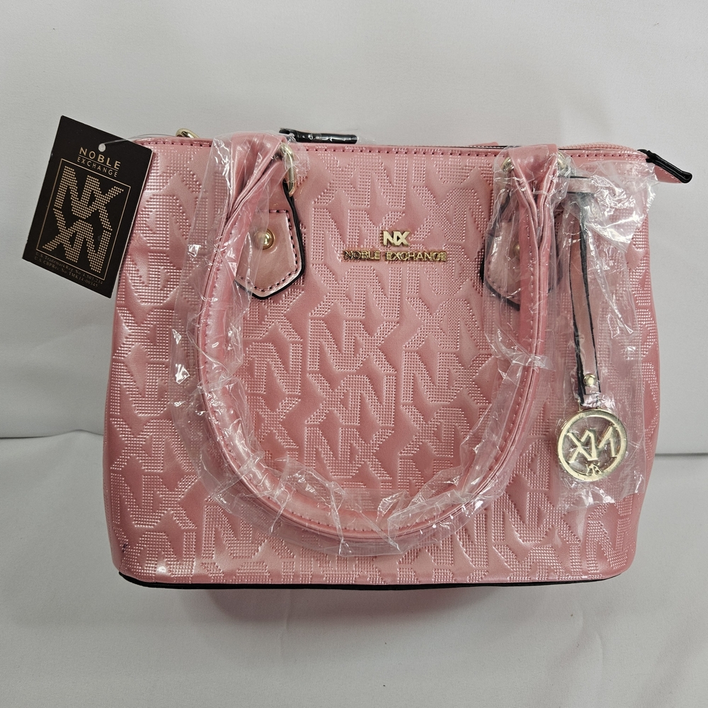 EXCHANGE Pink Logo-Embossed Satchel with Gold Charm